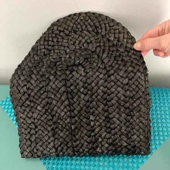 Woven Straw Clutch - Solid Black - NWOT - Envelope Bag - Picture 4 of 11
